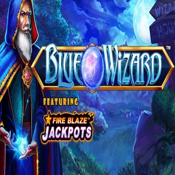 Blue Wizard Fire Blaze Jackpots logo by Rarestone Gaming at Ritzo Casino